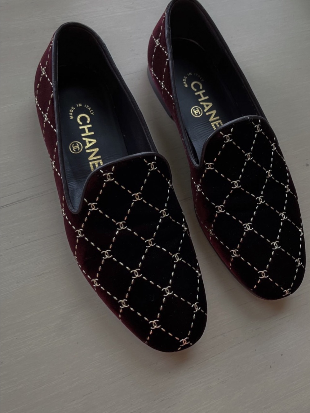 Chanel FW 2017 Velvet Quilted CC Loafers - Size  35.5 - Karl Lagerfeld Era